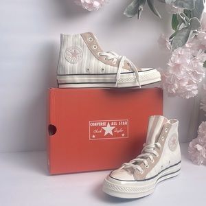 Converse High-Top Sneakers in White and Pink